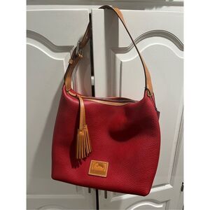 Dooney & Bourke Red Pebbled Leather Hobo Shoulder Bag Tassel Zip Closure Purse